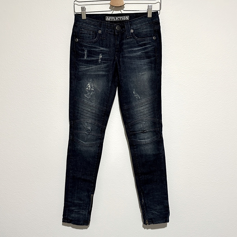 Affliction Blue Skinny Ankle Zipper Low Rise Jeans Size 25